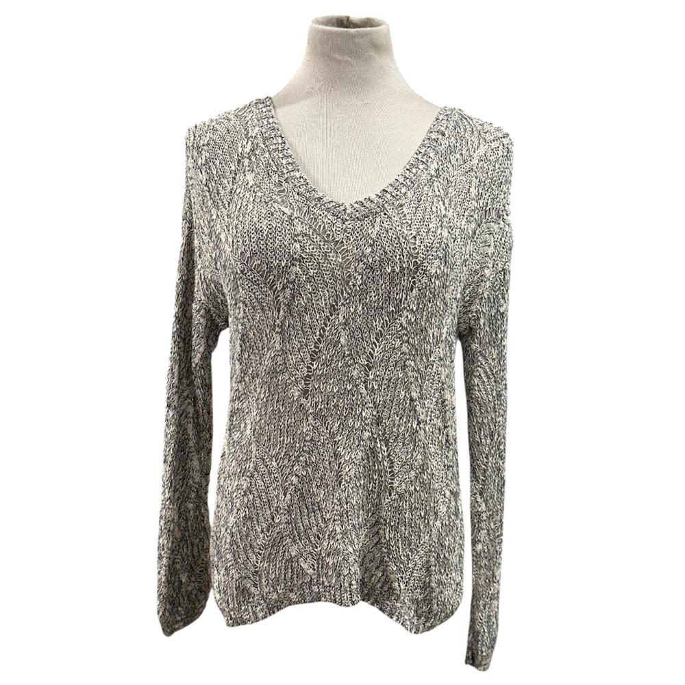 Absolutely Bluish Gray Open Knit Lightweight V-Neck Sweater - Size Large